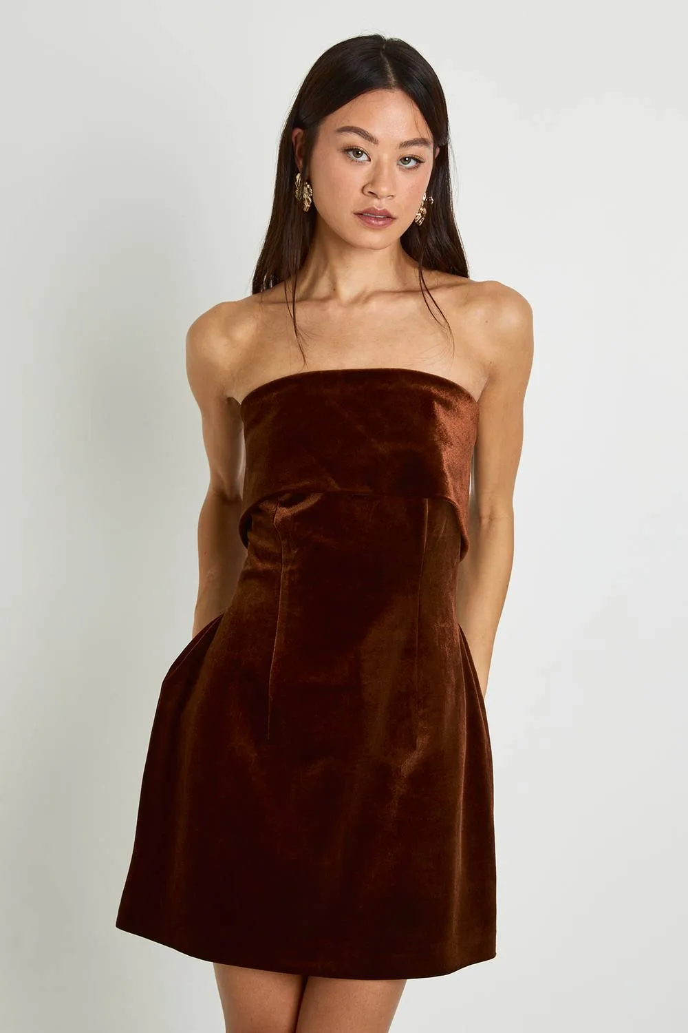 Velvet Bardot Crepe Dress by boohoo