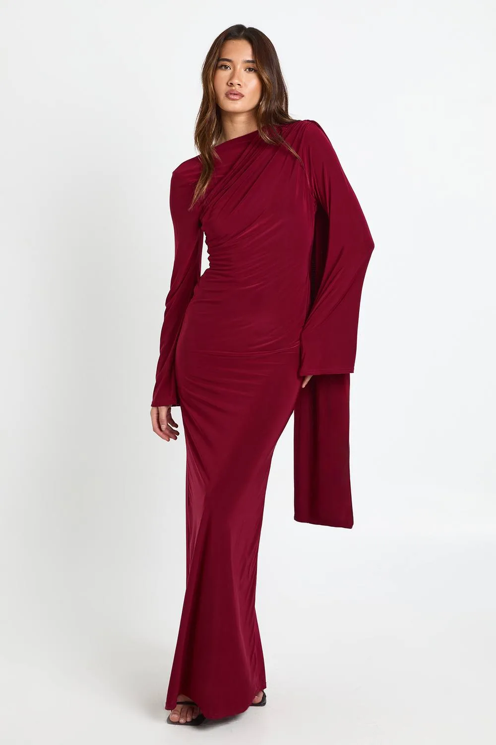 Long Sleeve Drape Detail Maxi Dress by boohoo