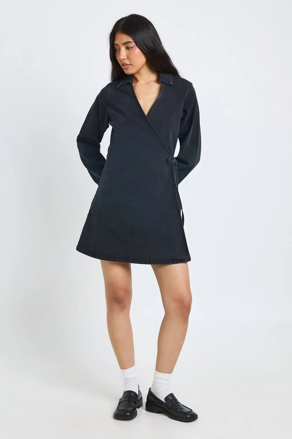 Tall Wrap Front Denim Dress by boohoo