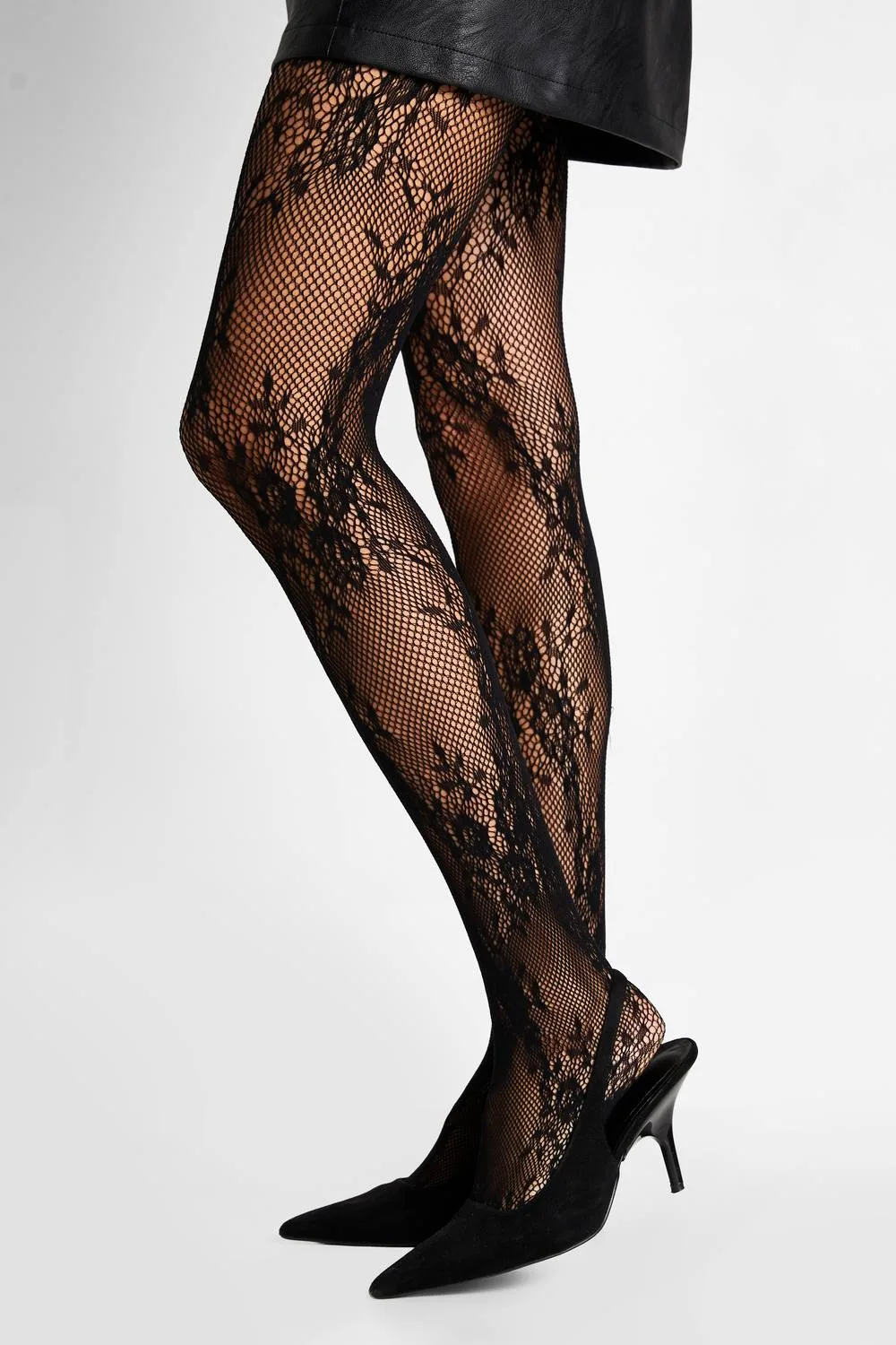 Floral Lace Fishnet Tights by boohoo