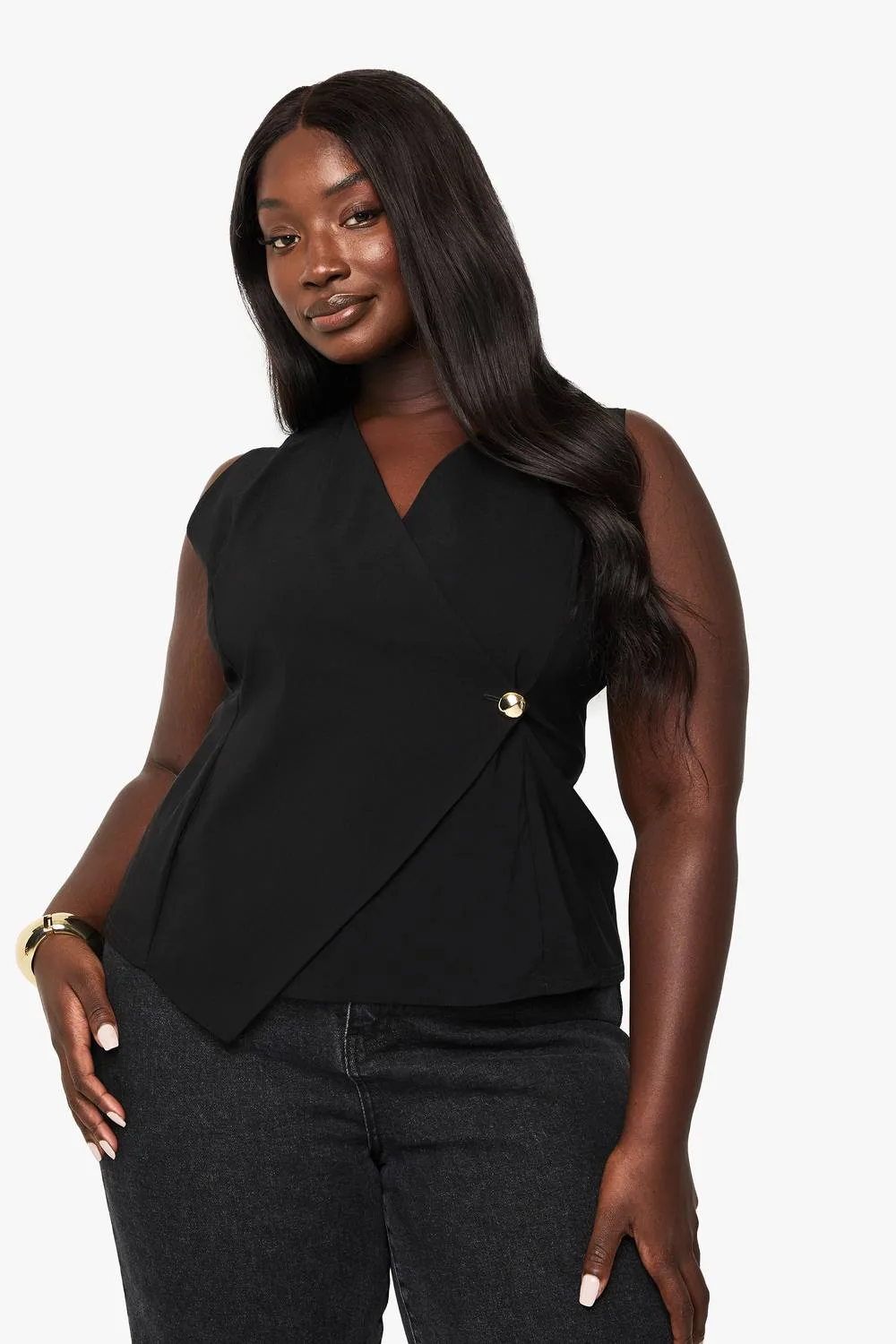 Plus Wrap Front Gold Button Waistcoat by boohoo