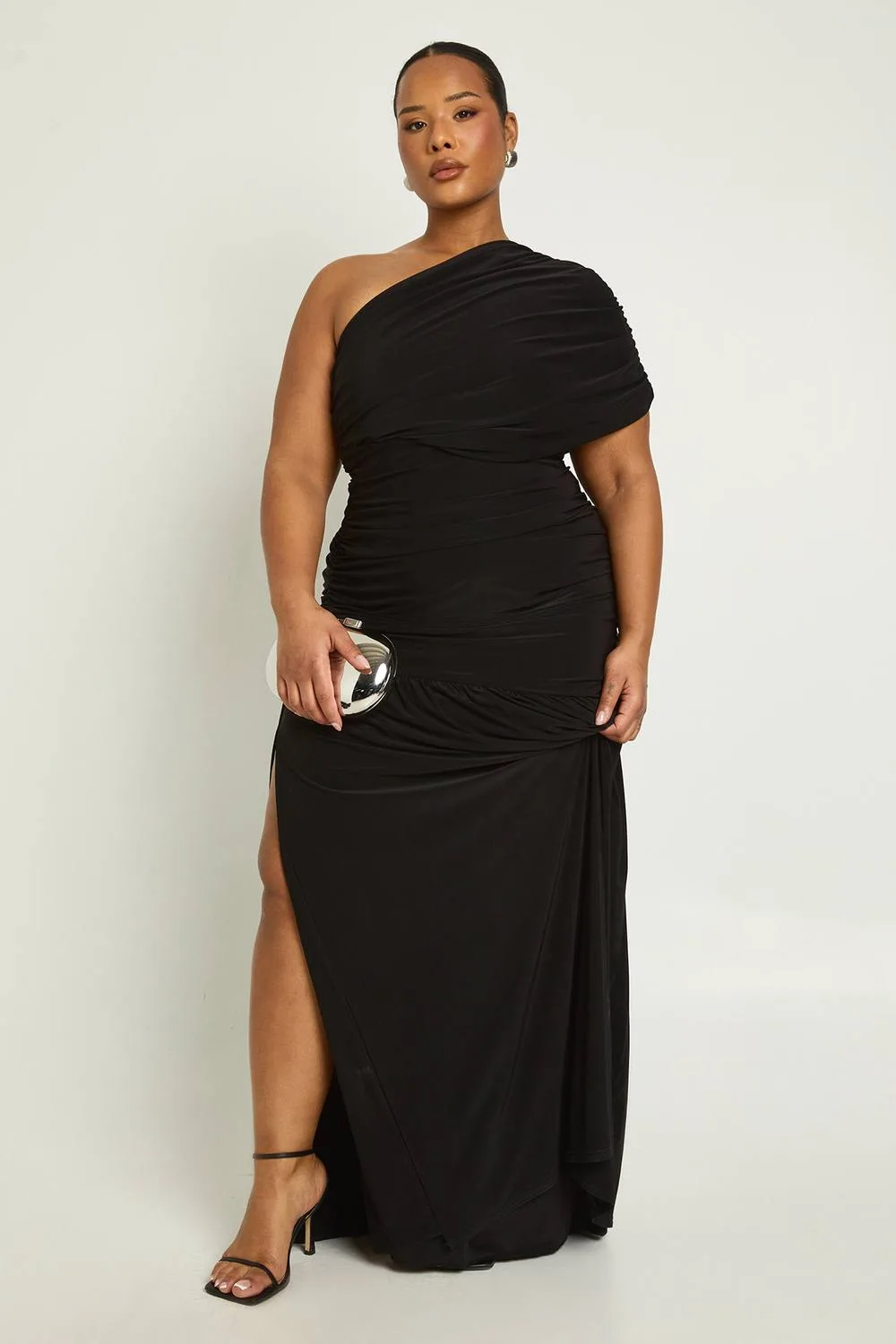 Plus Asymmetric Bardot Ruched Maxi Dress