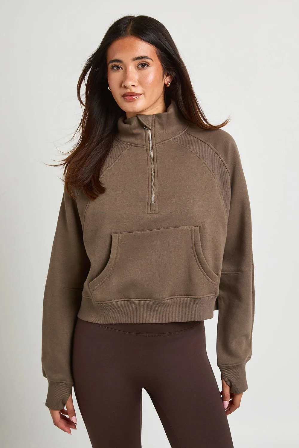 Half Zip Rib Detail Sweatshirt