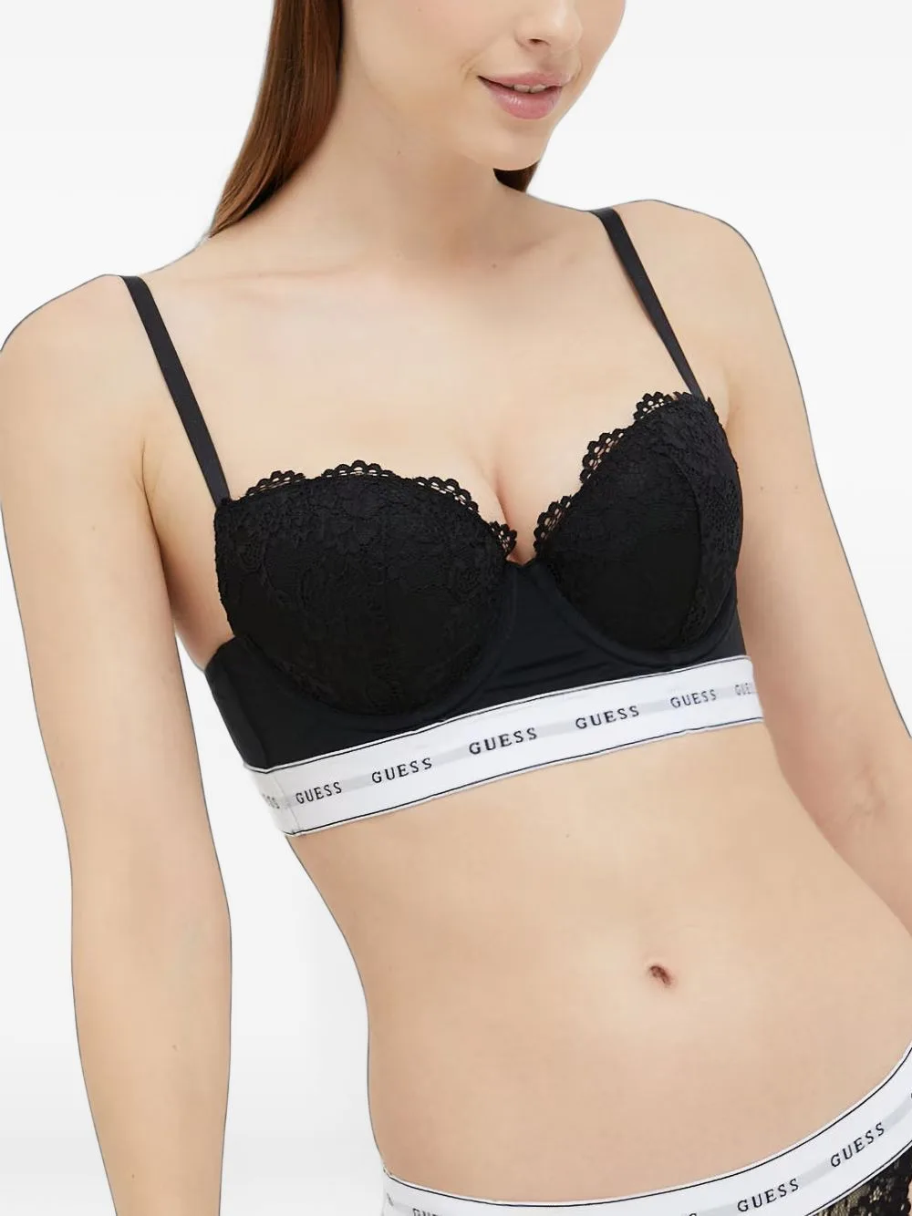 Lace-Overlay Logo-Underband Bra by GUESS USA