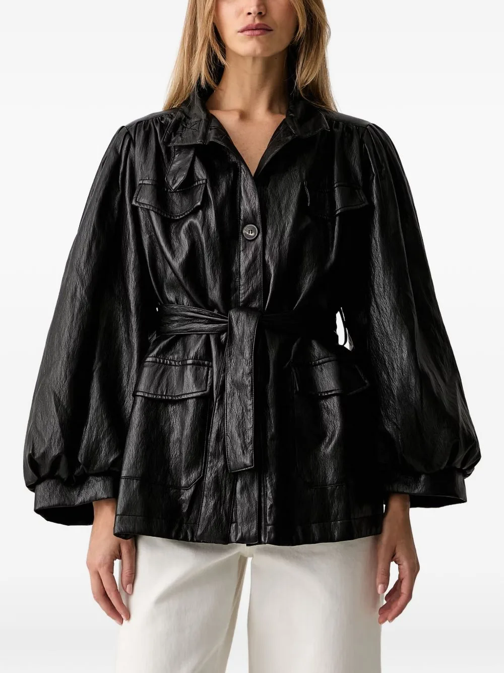 Belted Puff-Sleeve Jacket