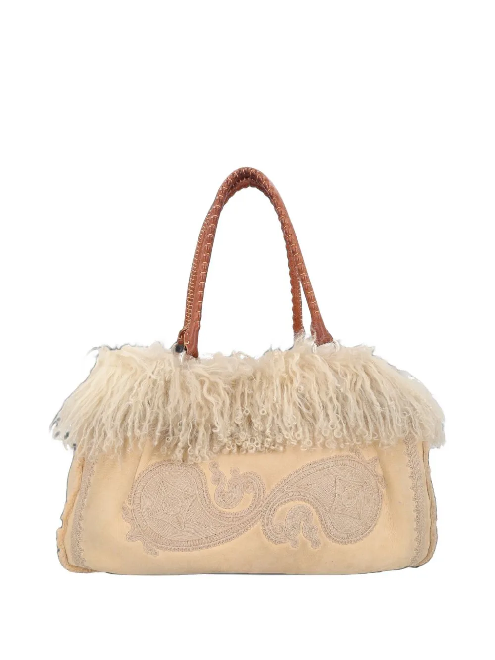Embroidered Shearling Tote Bag by Ermanno Scervino Vintage