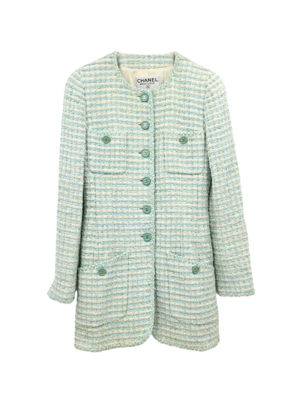1997 Tweed Striped Collarless Jacket by CHANEL Pre-Owned