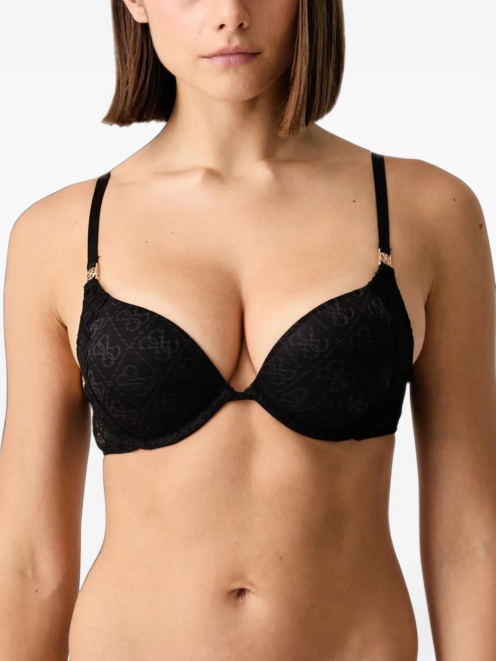 Monogram-Print Lace-Trim Bra by GUESS USA