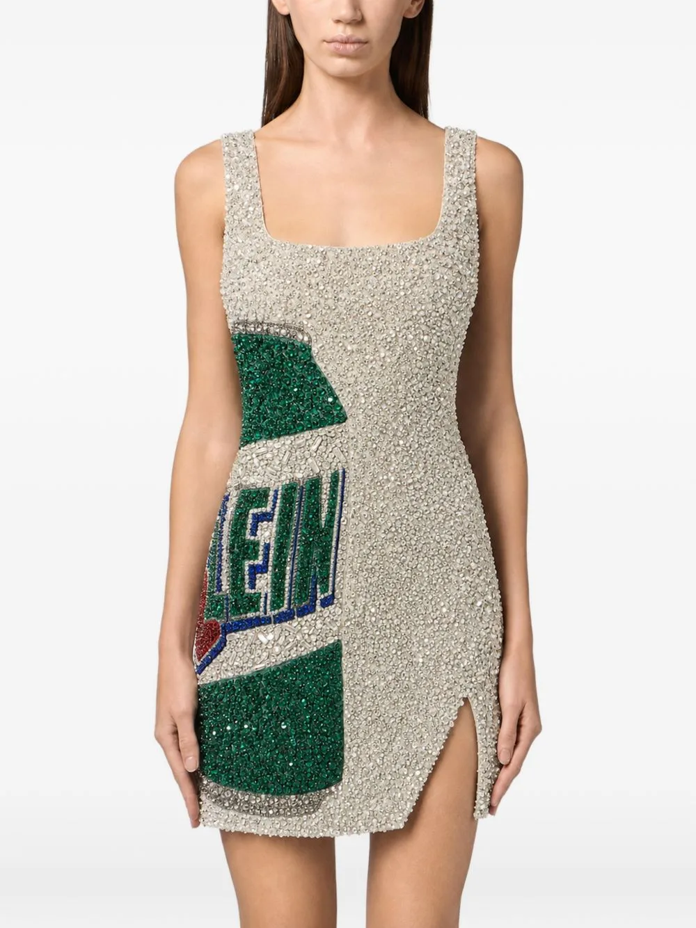 Crystal-Embellished Slit-Detail Mini Dress by Philipp Plein