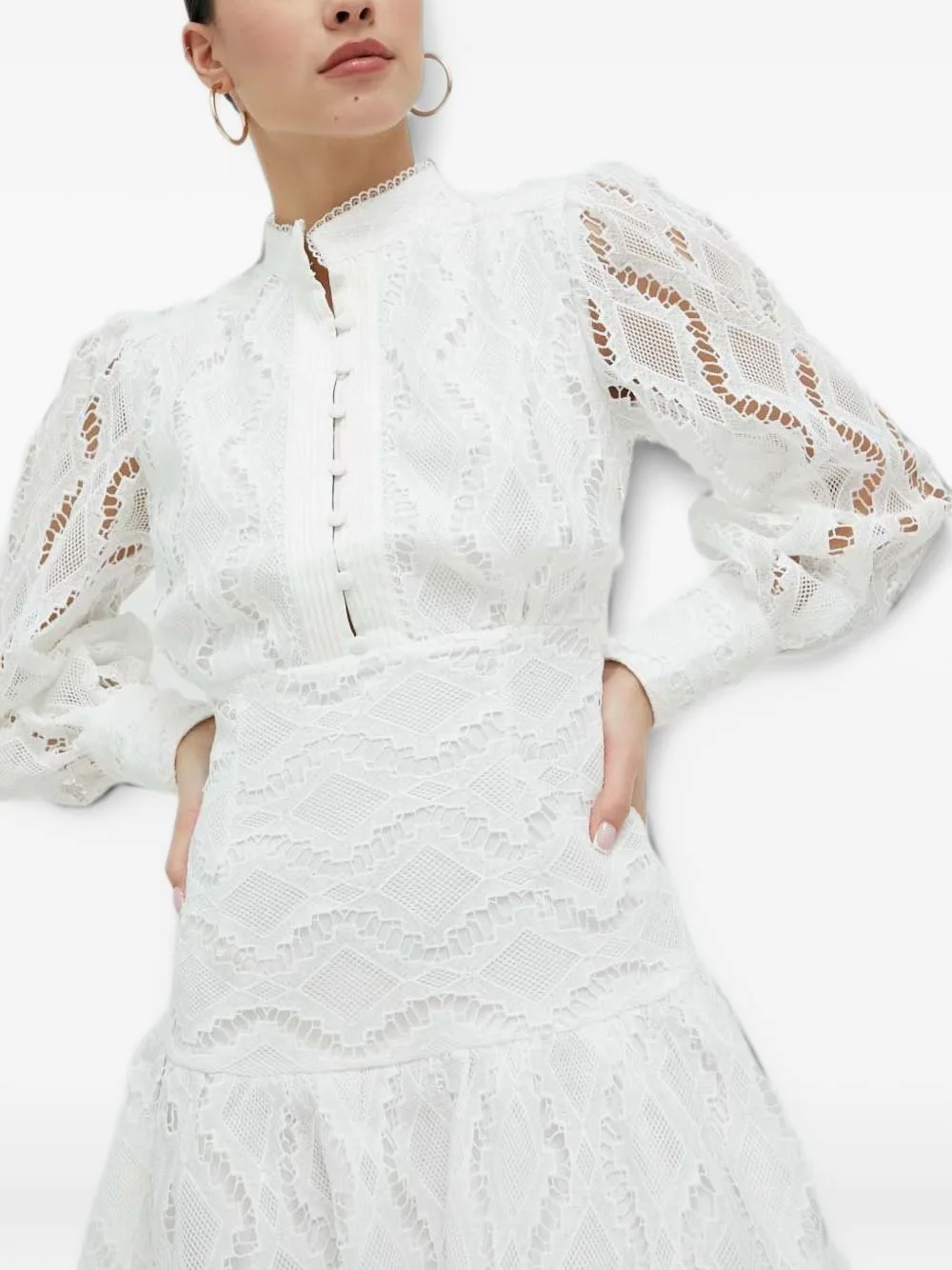 Lace-Overlay Ruffled Mini Dress by Bardot