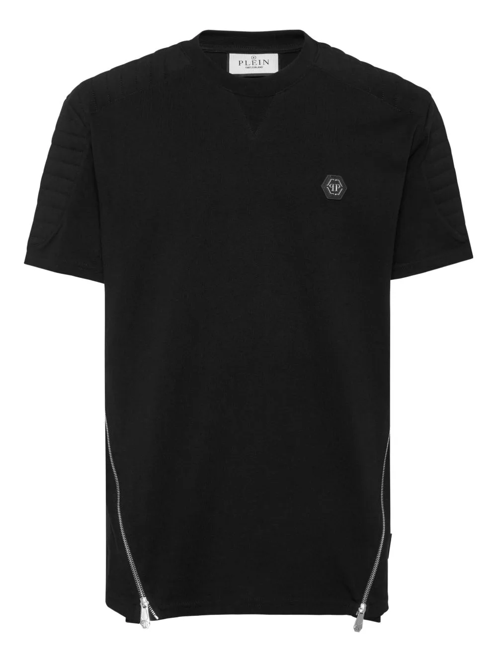 Zip-Detail Padded-Shoulder T-Shirt