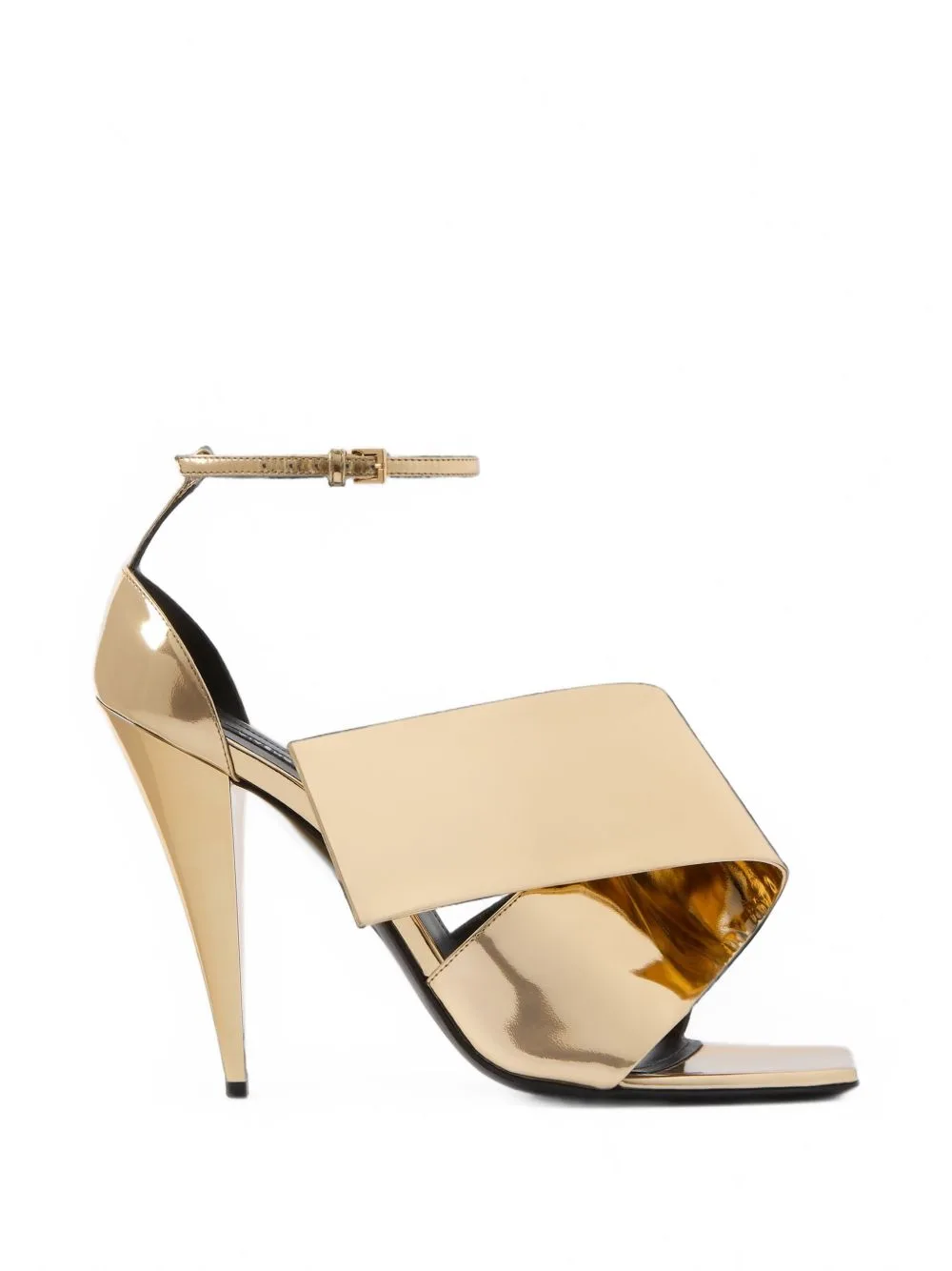 Sliced Square Heeled Sandals in Mirror Effect Leather by Givenchy