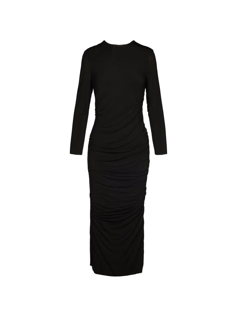 Ruched Long-Sleeve Midi Dress