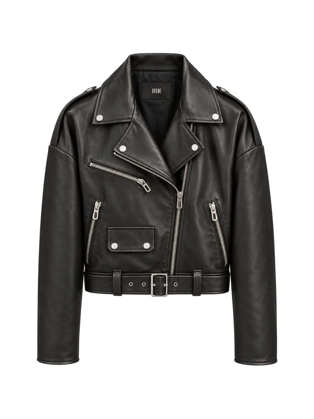 Belted Leather Biker Jacket by Drome