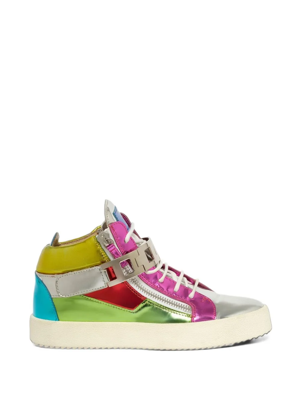 Metallic-Effect Zip-Detail Sneakers by Giuseppe Zanotti