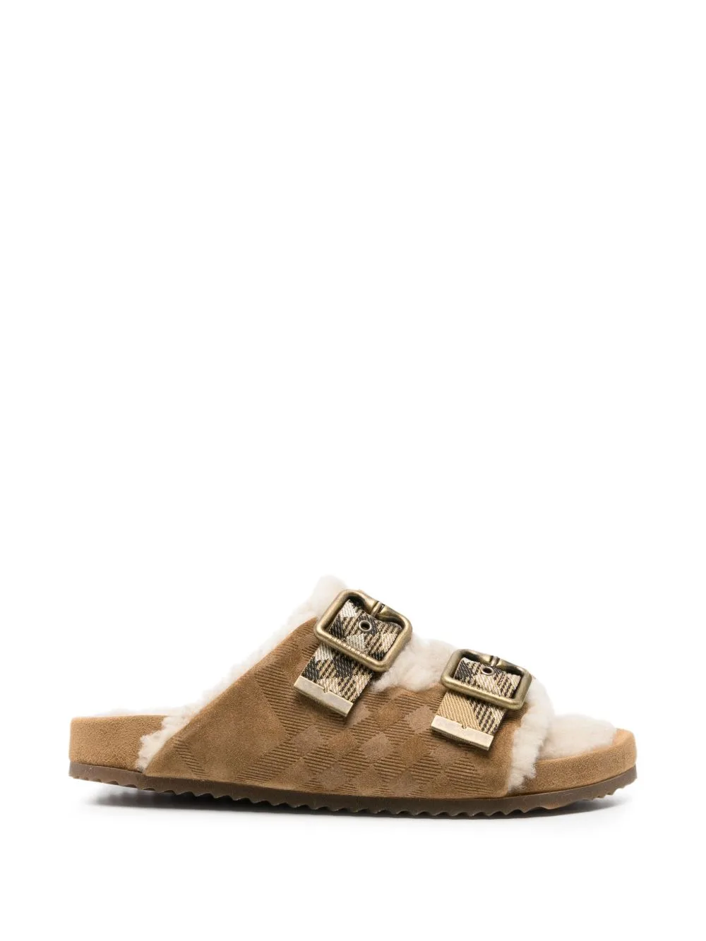 Check Urchin Shearling Sandals by Burberry