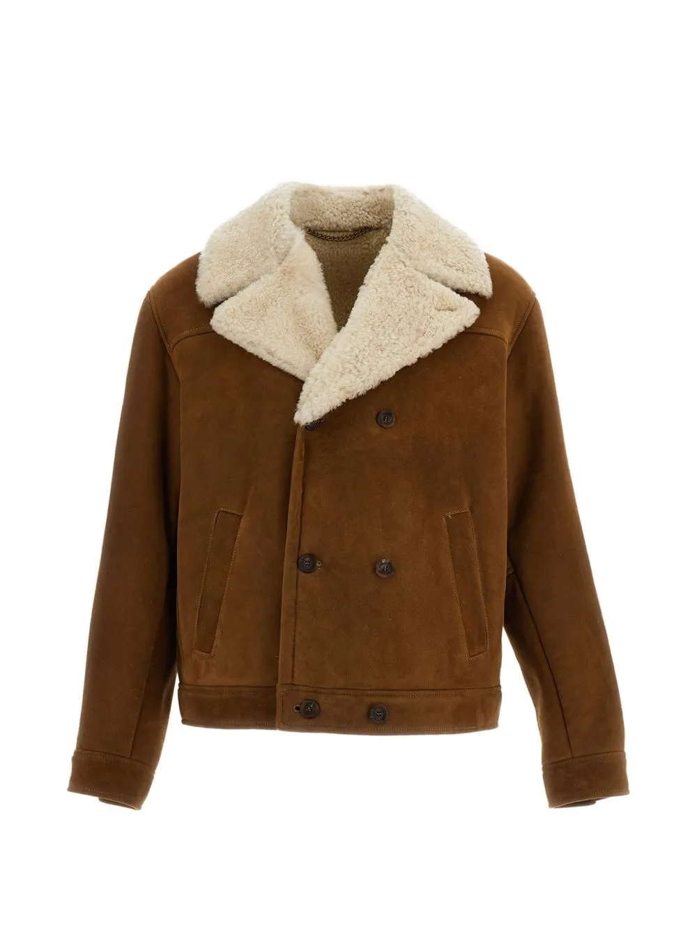 Double-Breasted Shearling-Collar Jacket by Emmeti