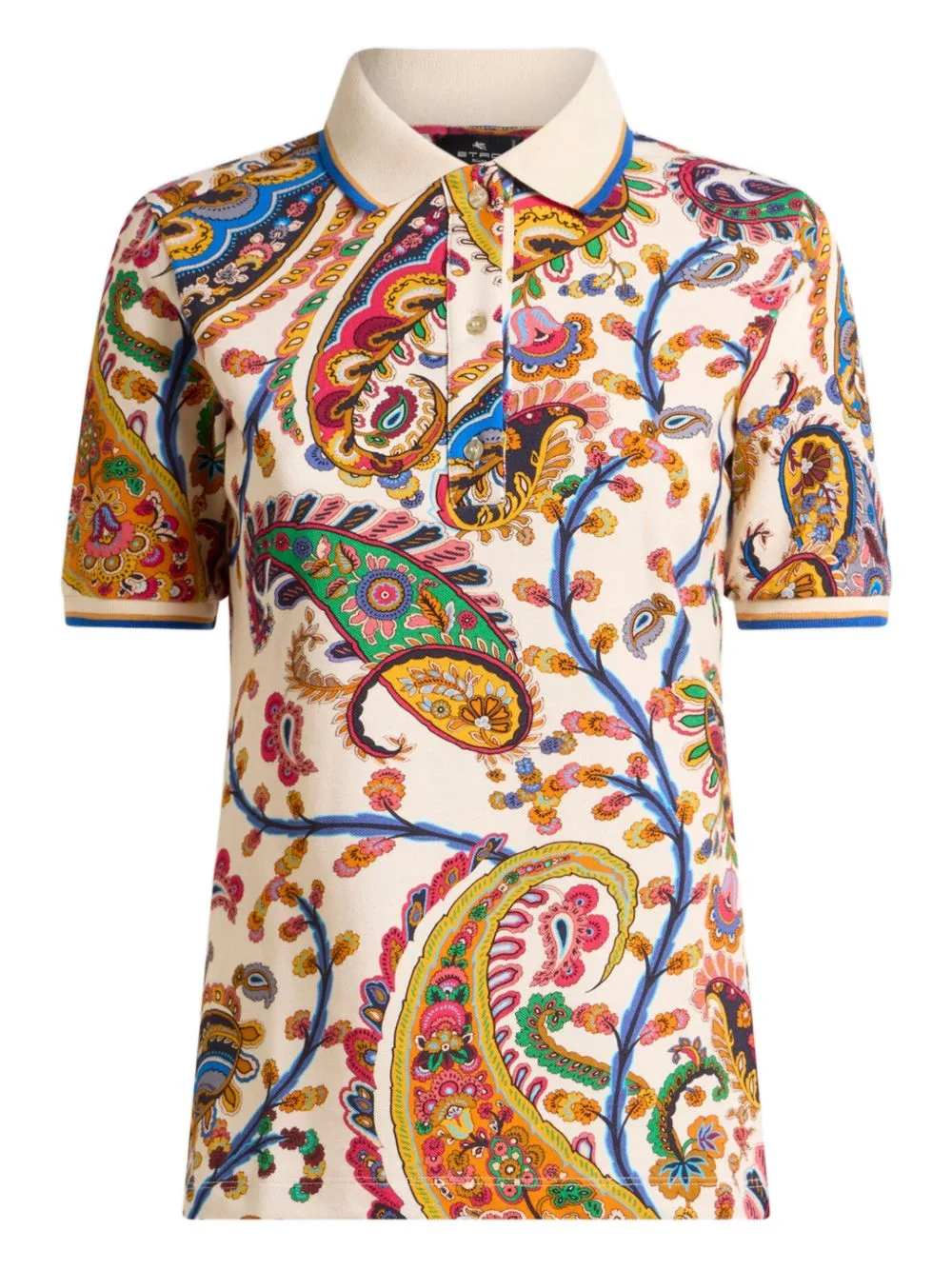 Stretch Cotton Pique Polo Shirt with Floral Paisley Motif by ETRO