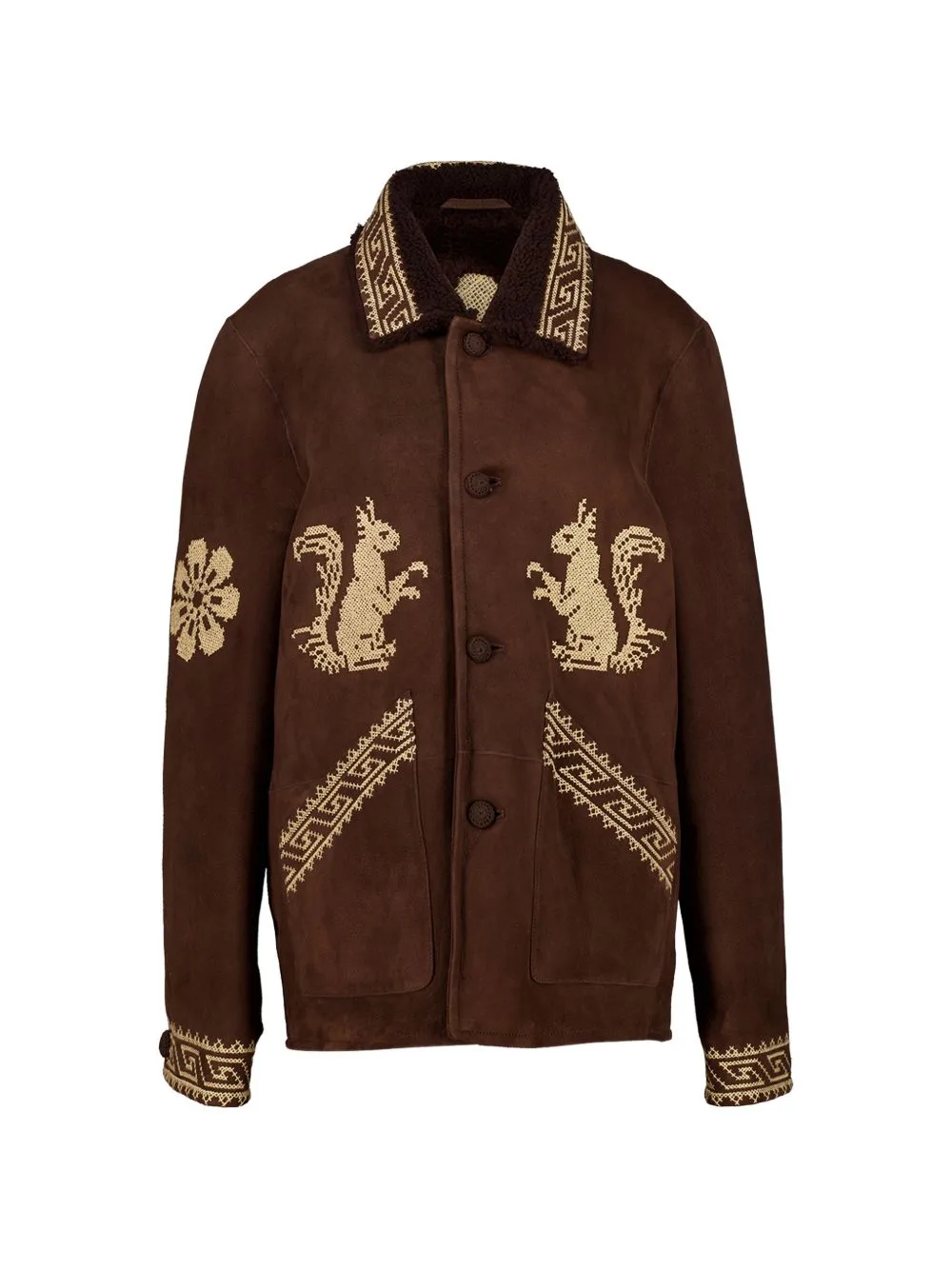 Embroidered Shearling-Collar Jacket by Baziszt