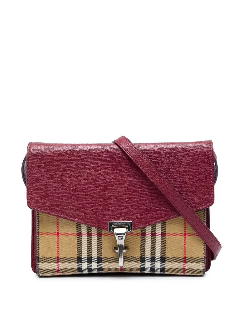 2000-2017 Small Leather and House Check Canvas Derby Macken Crossbody Bag by Burberry Pre-Owned