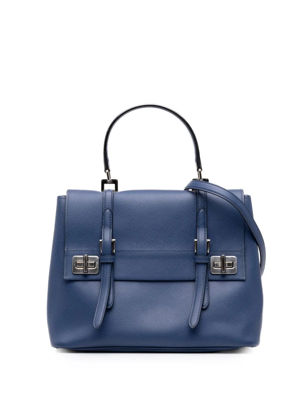 2010-2026 Medium Saffiano Cuir Double Turnlock Satchel by Prada Pre-Owned