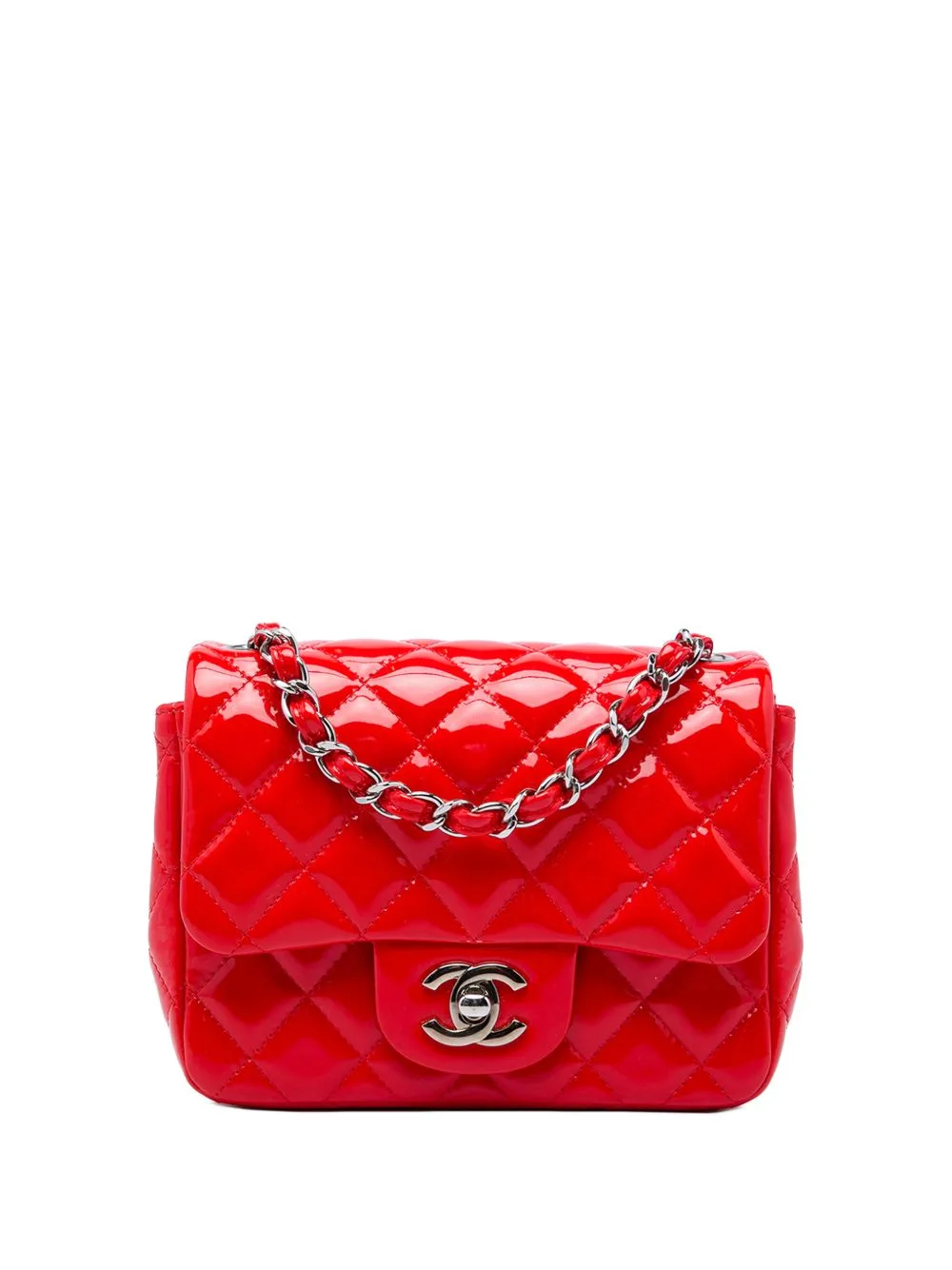 2013-2014 Mini Square Classic Patent Single Flap Crossbody Bag