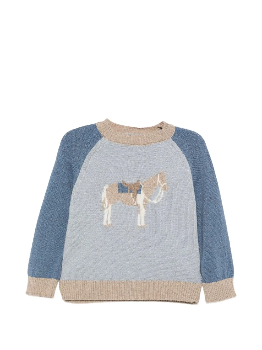 Horse-Intarsia Raglan-Sleeve Sweater by Patachou