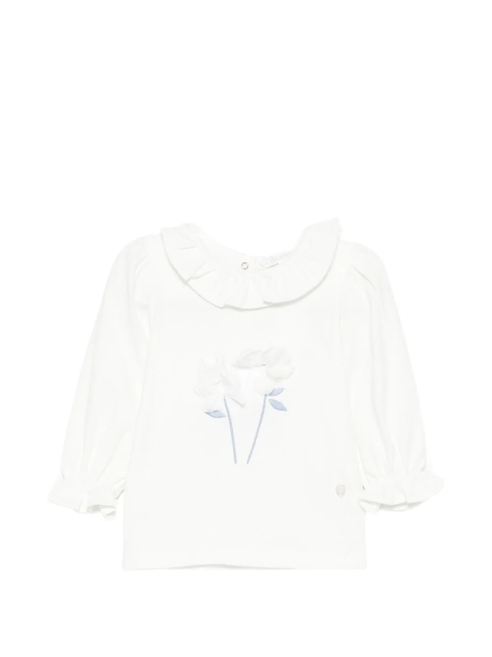 Floral-Appliqué Ruffled T-Shirt by Patachou