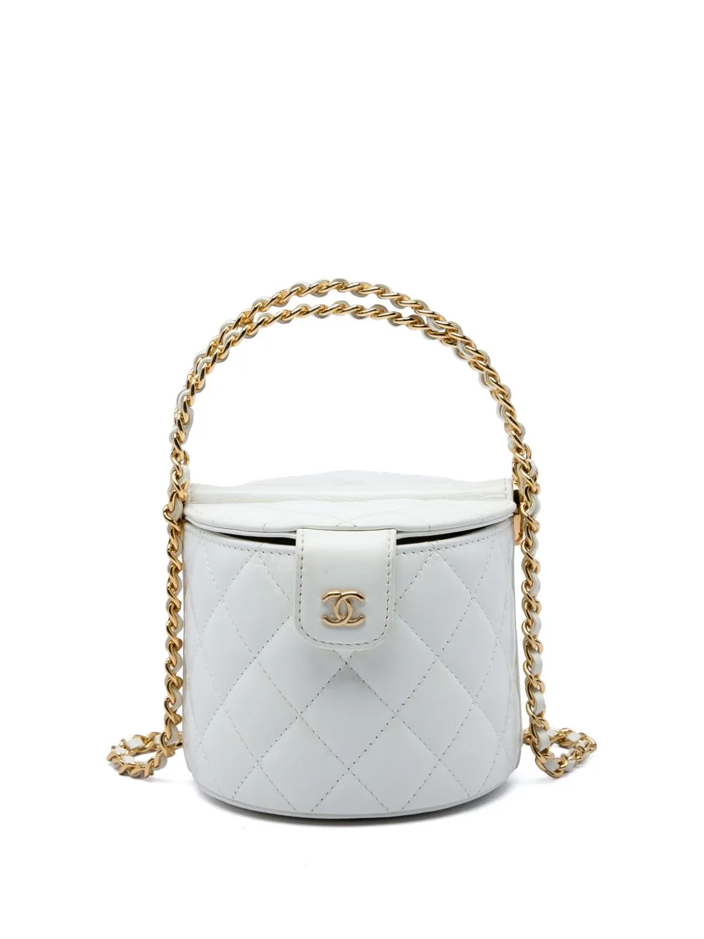 2021-2026 CC Quilted Lambskin Top Handle Round Vanity Case with Chain Satchel by CHANEL Pre-Owned