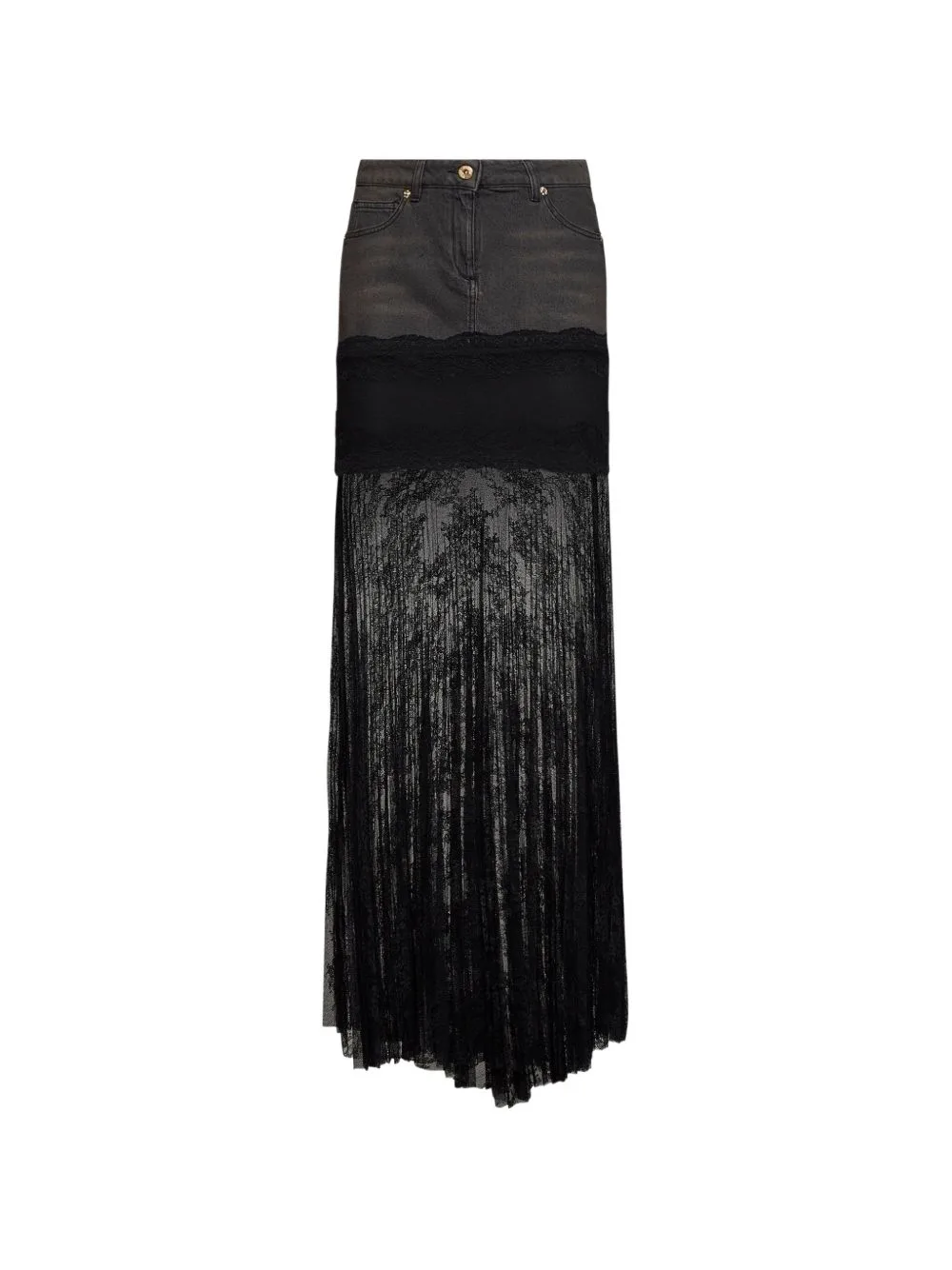 Lace-Insert Pleated Maxi Skirt by Blumarine