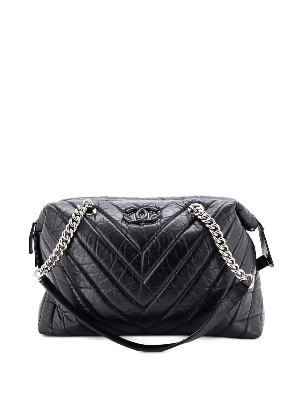 CC Bowling Bag Chevron Aged Calfskin Medium Handbag by CHANEL Pre-Owned
