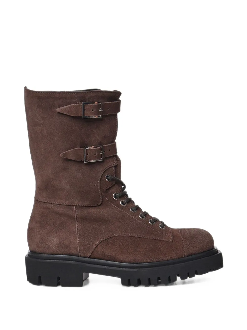 Buckled Lace-Up Leather Boots