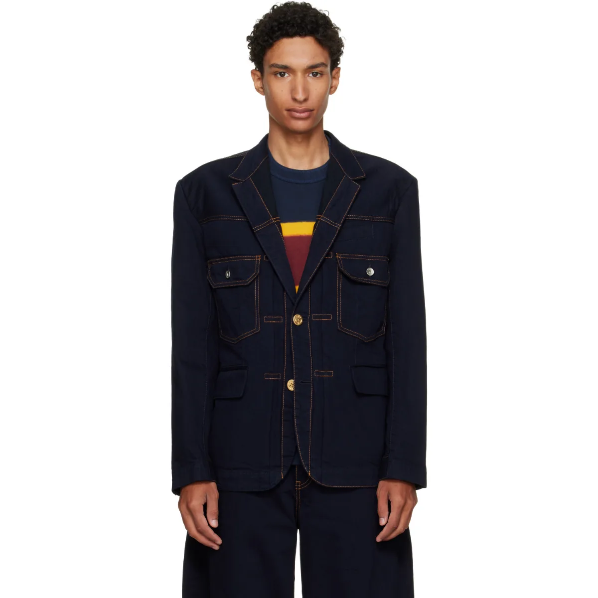 Notched Lapel Denim Blazer