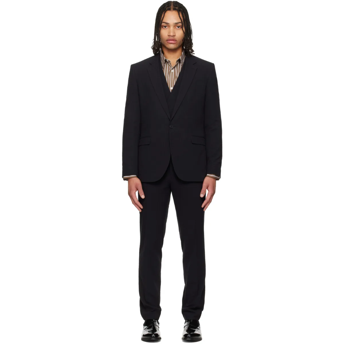 Three-Piece Extra-Slim-Fit Stretch-Cotton Seersucker Suit by Hugo