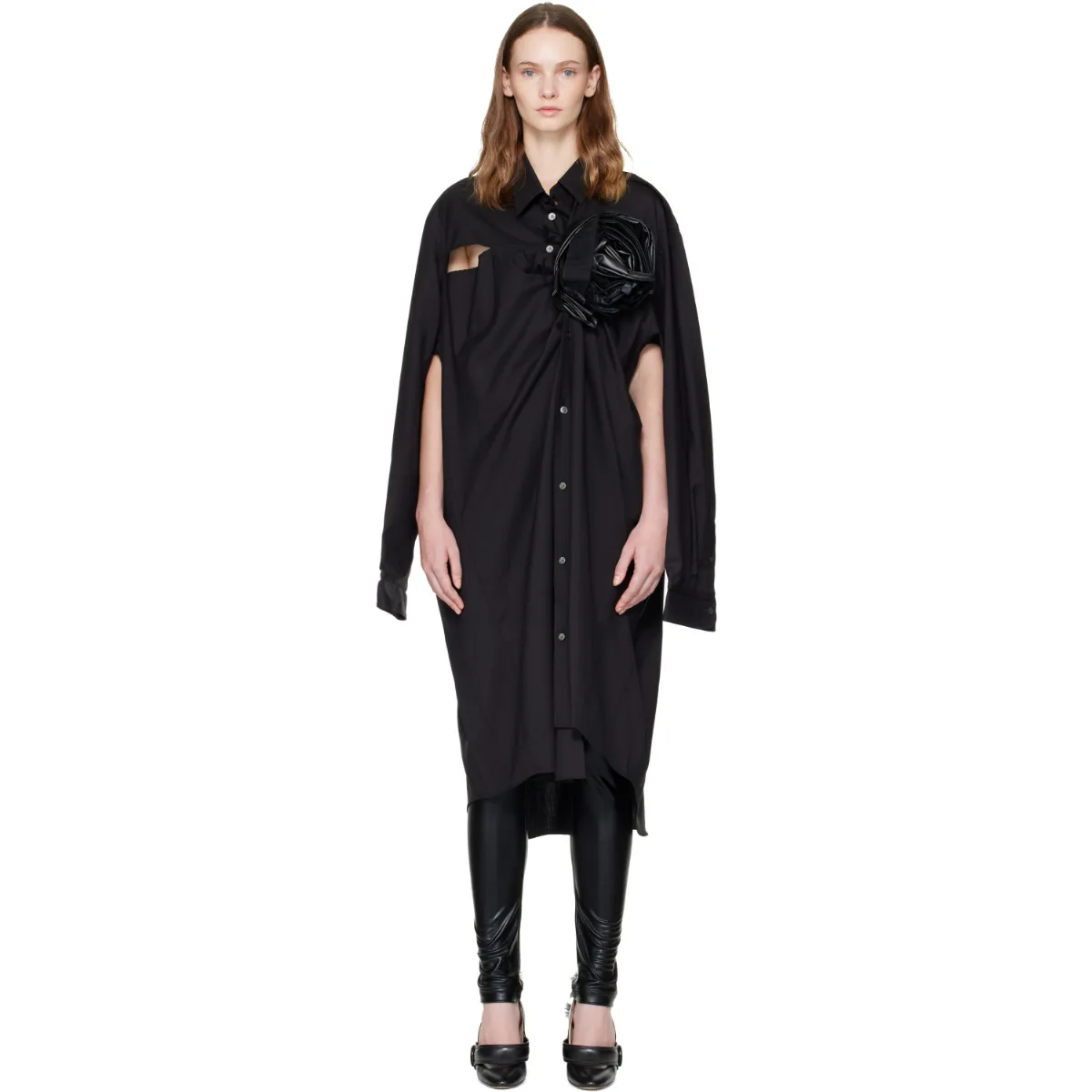 Wool & Synthetic Leather Midi Dress