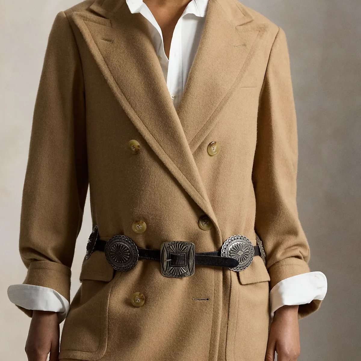 Metal-Accent Leather Belt