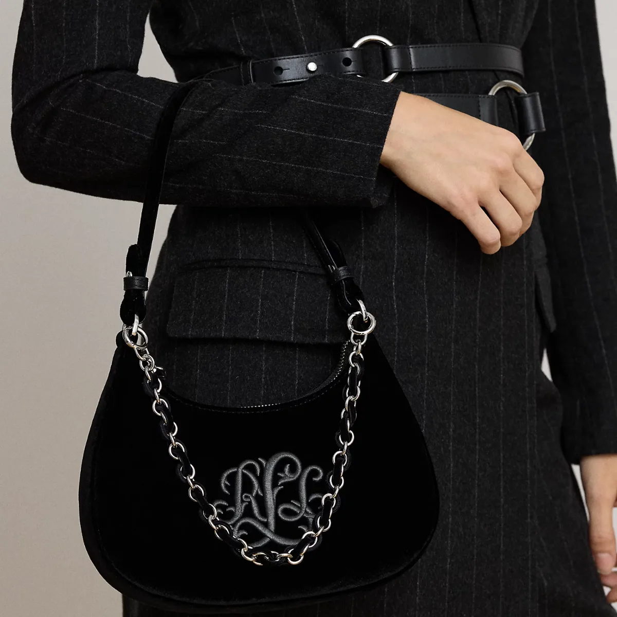 Medium Marcy Velvet Zip Shoulder Bag by Lauren Ralph Lauren