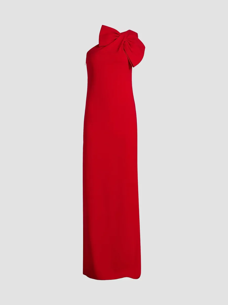 Cosette Bow Crpe One-Shoulder Gown