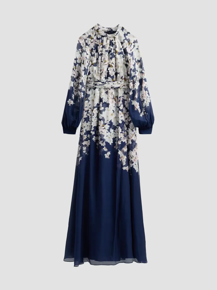 Valeria Floral Print Embellished Gown