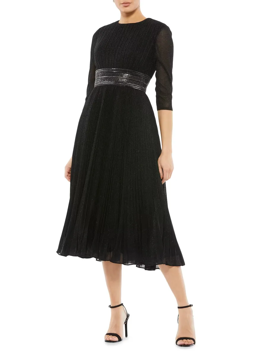 Mac Duggal Pleated Belted Cocktail Dress