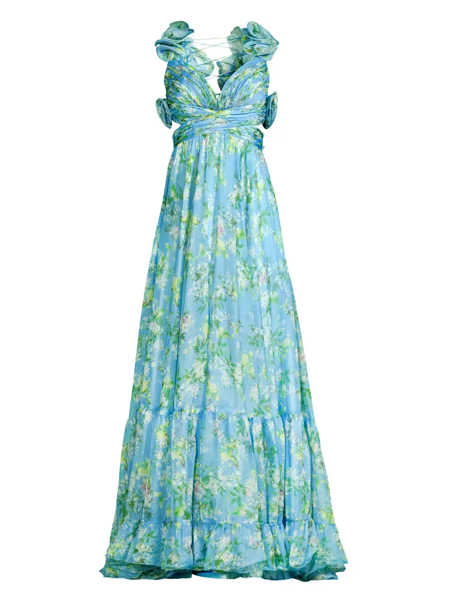 Mac Duggal Ieena Floral Chiffon Gown by M.A.C.