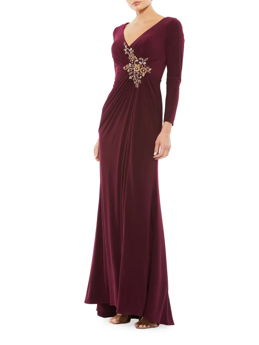 Mac Duggal Appliqué Long-Sleeve Gown by M.A.C.