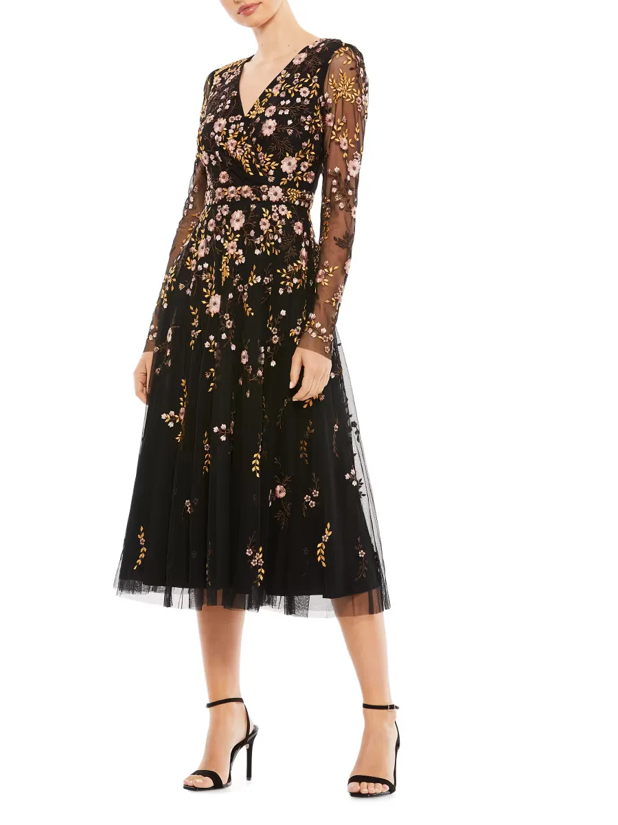 Mac Duggal Embroidered Floral Midi Dress by M.A.C.