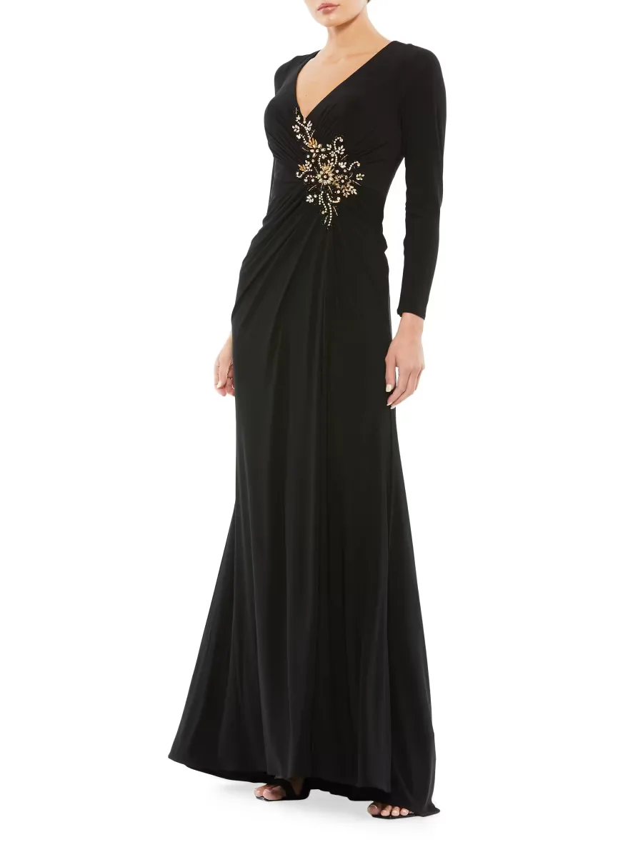 Mac Duggal Appliqué Long-Sleeve Gown