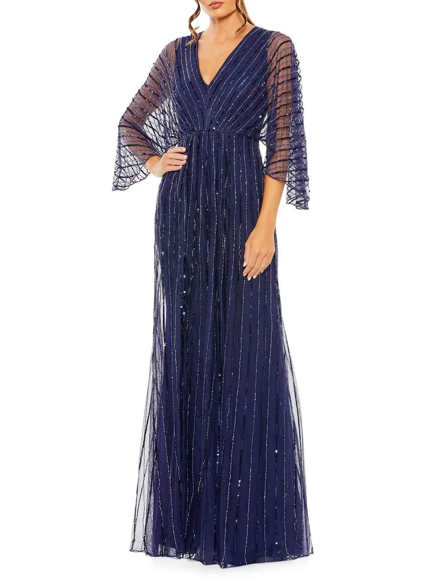 Mac Duggal Wide-Sleeve Sequin Beaded Gown by M.A.C.