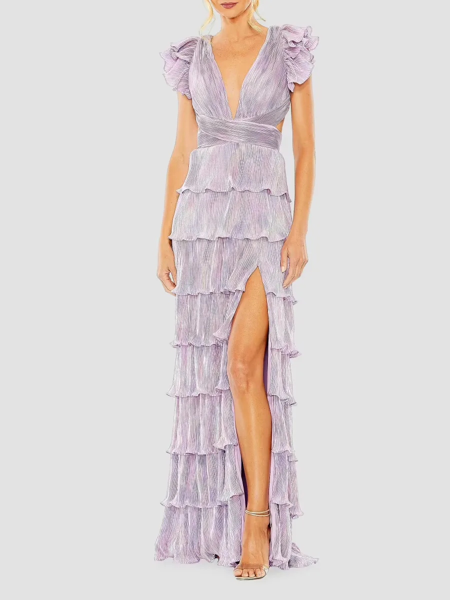 Mac Duggal Ieena Metallic Tiered Gown by M.A.C.