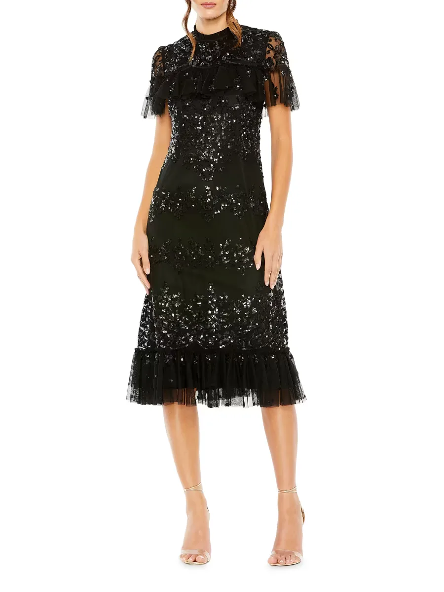 Mac Duggal Sequined Flounce Midi-Dress by M.A.C.