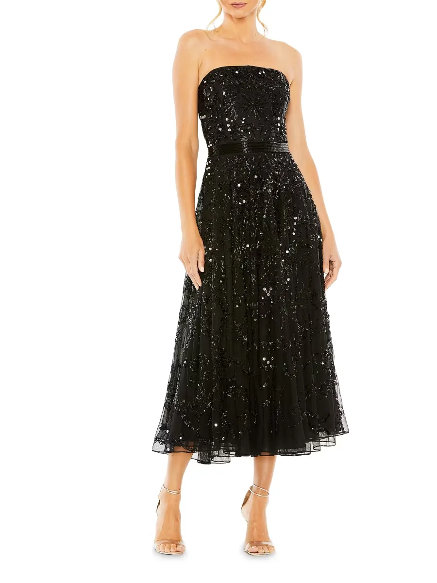 Mac Duggal Embellished Mesh Strapless Midi-Dress by M.A.C.