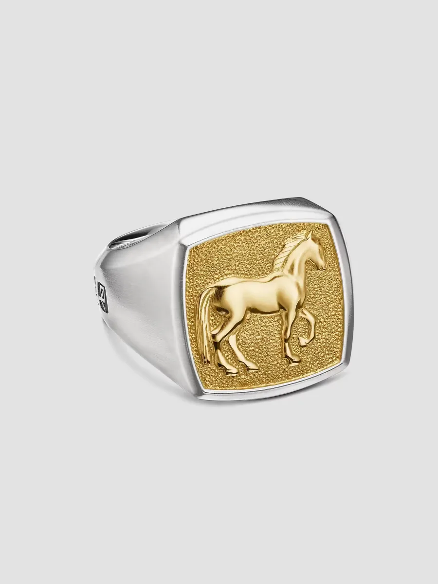 Petrvs Horse Signet Ring in Sterling Silver