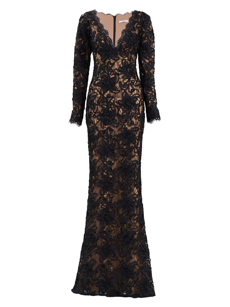 Sho by Tadashi Shoji Lace V-Neck Column Gown by Tadashi
